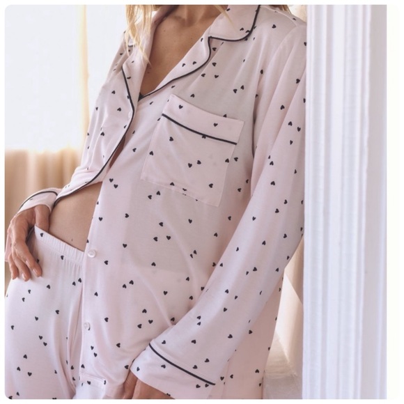 NWT EBERJEY GISELE LONG PAJAMA SET in BLUSH PINK w HEARTS size XL - Picture 2 of 8